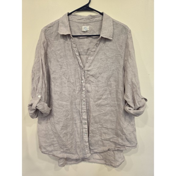 Sigrid Olsen Tops - Sigrid Olsen 100% Linen Button Front Shirt Women's 1X Minimalist Elevated Basics